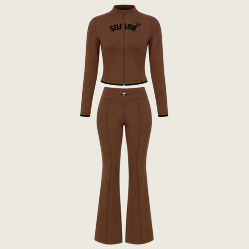 Self Love Brown Flare Tracksuit Set