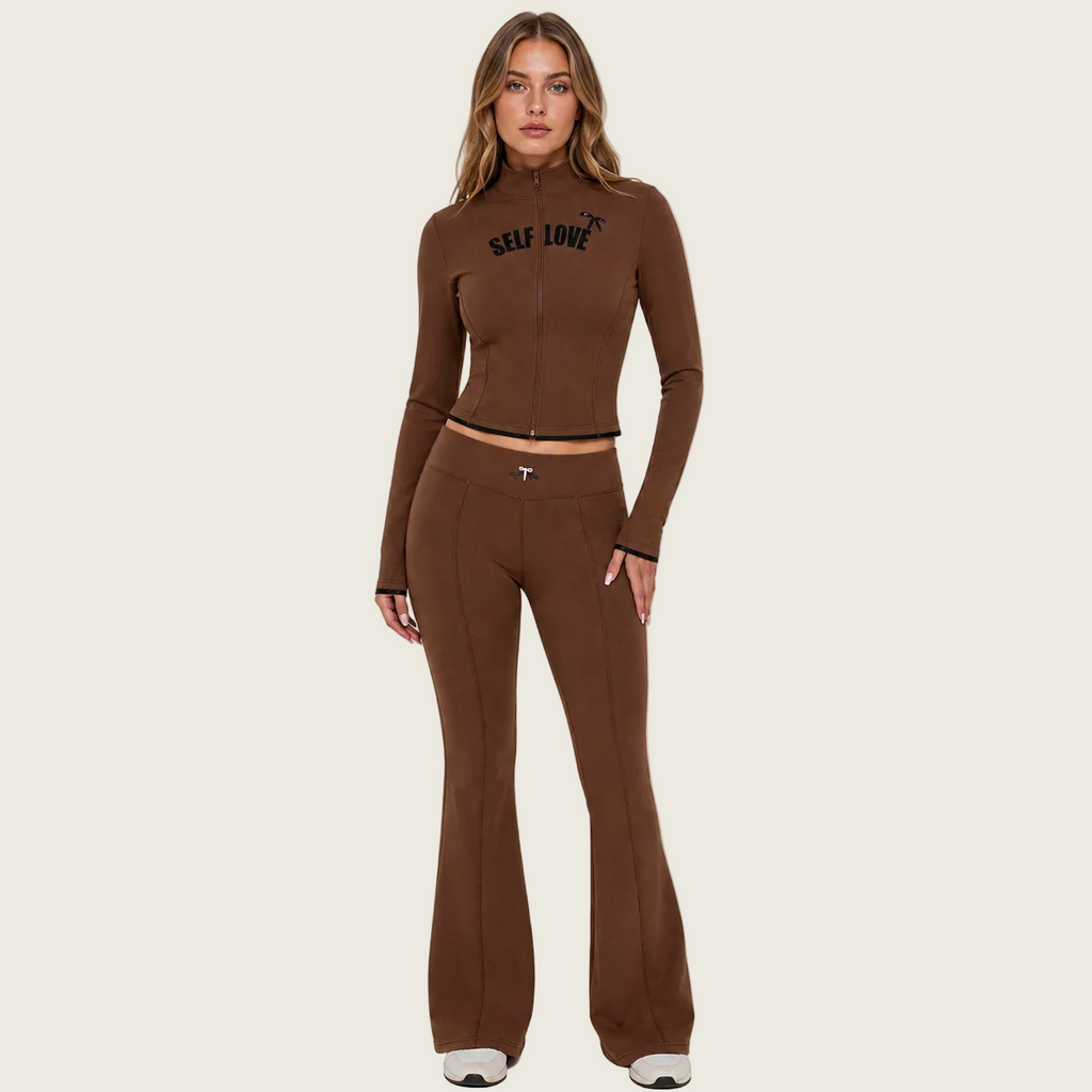 Self Love Brown Flare Tracksuit Set
